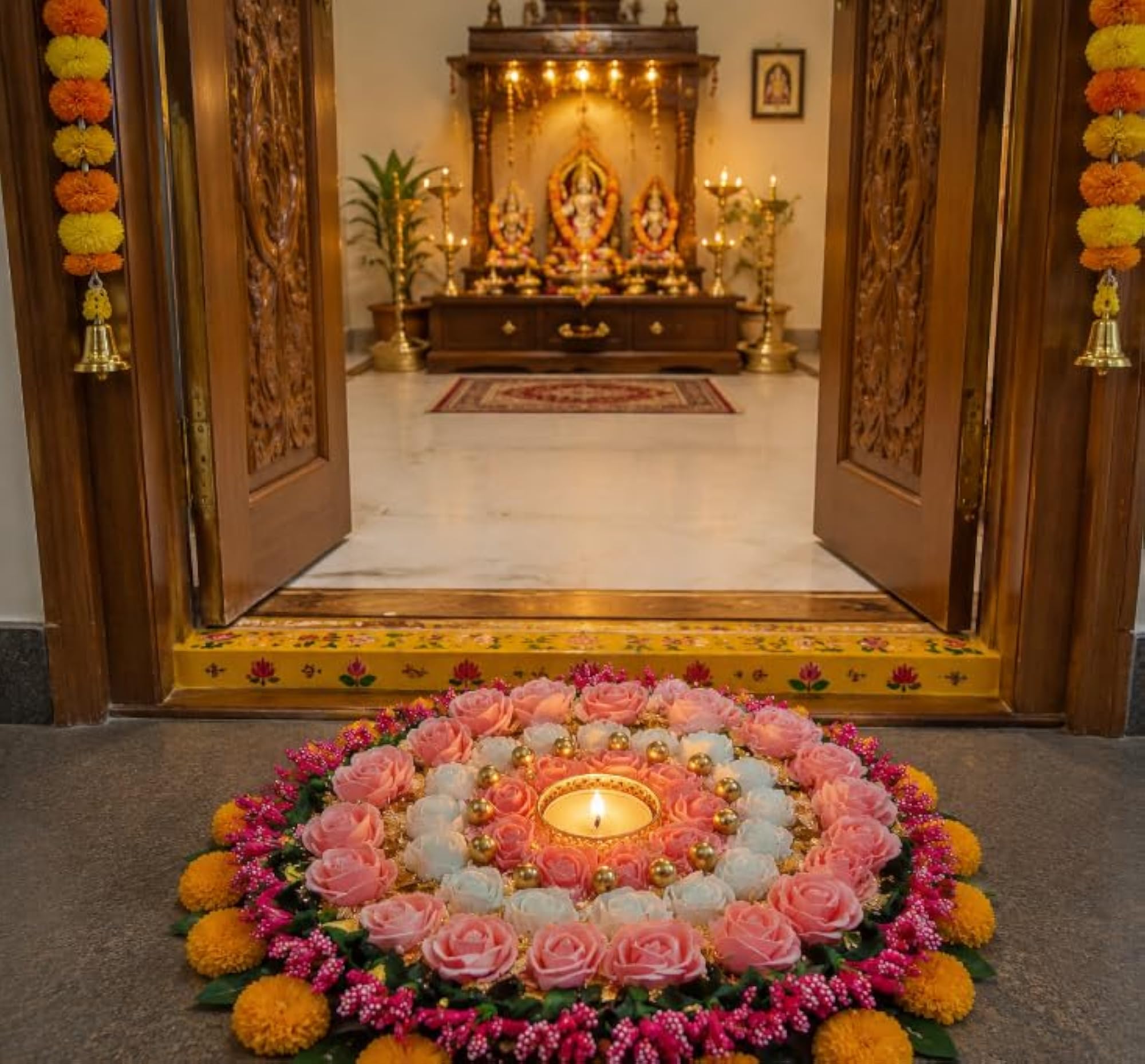 Handcrafted Decorative Rangoli T-Light Holder Set